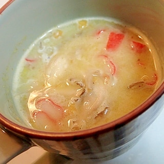 ＣＳの素で　舞茸とかにかまの生姜香るコーンスープ